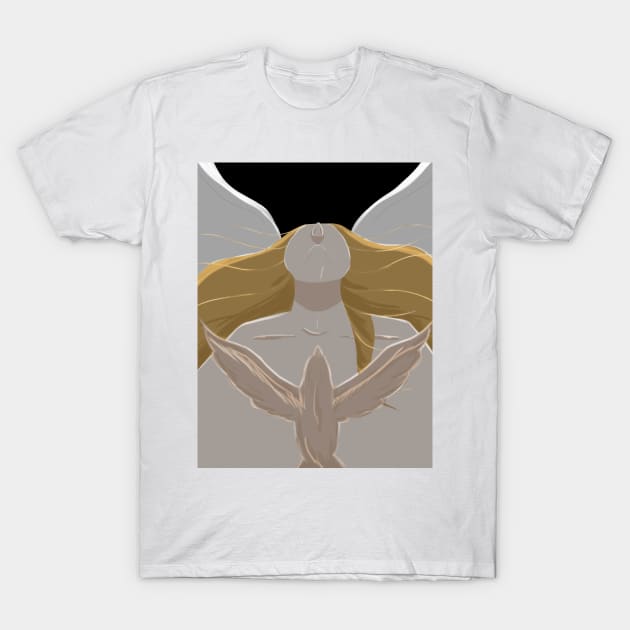 Free Bird Woman Outline Free Hand Drawing T-Shirt by Nevervand